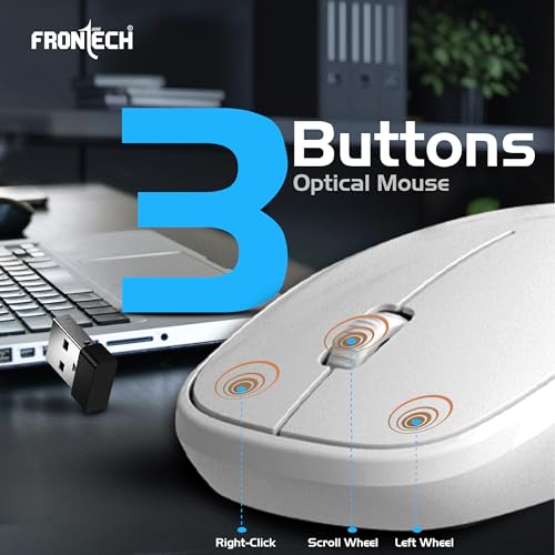 Frontech Wireless Keyboard & Mouse Combo Set | 2.4GHz USB Connectivity | 104 Keys | 3 Buttons | 1200 DPI Mouse | Compatible with PC/Laptop/Mac (KB-0030, White) Frontech Wireless Keyboard & Mouse Combo Set | 2.4GHz USB Connectivity | 104 Keys | 3 Buttons | 1200 DPI Mouse | Compatible with PC/Laptop/Mac (KB-0030, White)