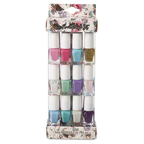 Simple Pleasures Mini Nail Polish Set for Kids – 18 Individual Nail Polish Bottles in Glittery, Shimmery, and Basic Shades in A Mermaid Themed Package