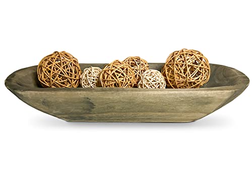 Nana's Little Angels Centerpiece Table Decorations Handmade Grey Stain Wooden Home Decor Tray Or Dough Bowl W/ 6 Decorative Balls Farmhouse Theme Table Decor Perfect Coffee & Dining Table Centerpiece #TOP14