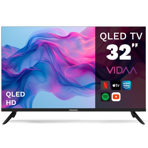 Grunkel Televisor Smart TV QLED de 32 Pulgadas VIDAA 3 entradas HDMI, 2 Puertos USB, Wi Fi y Ethernet, además de Salida óptica, Auriculares, Entrada AV y Ranura Ci. Incluye TDT HD T2 y Satelite S2