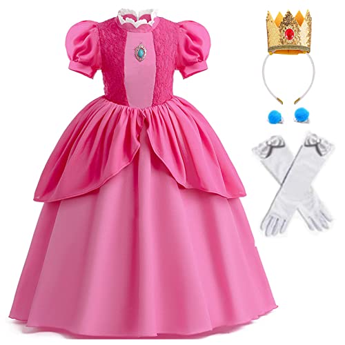 Cimefi Prinzessin Pfirsich Kostüm Kinder, Prinzessin Peach Kleid Mädchen...