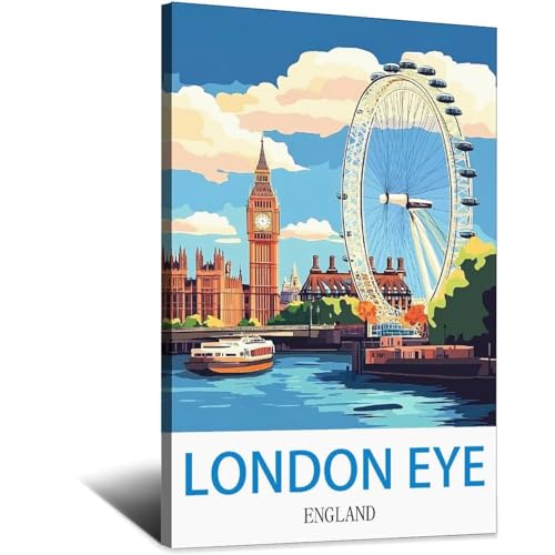 Affiche de voyage vintage London Eye England le cadeau idéal de 60 x 90 cm pour les fans de Londres