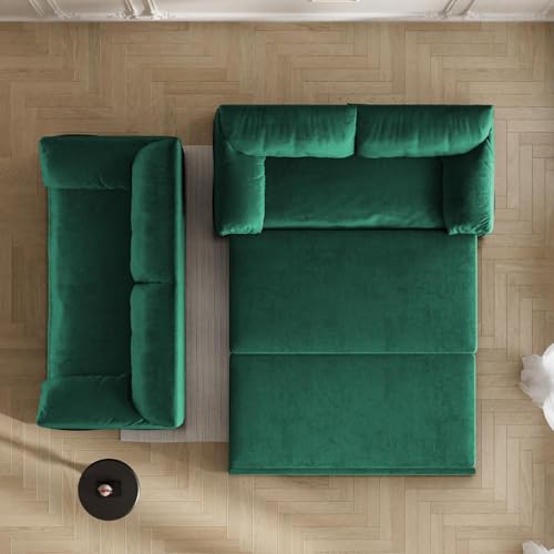 3 in 1 Queen Size Pull Out Sleeper Sofa Couch Bed, Cloud Velvet Convertible Loveseat Futon Lounge Recliner Sofabed with Thicked Cushions and Side Storage for Living Room,Bedroom,Apartment,Office