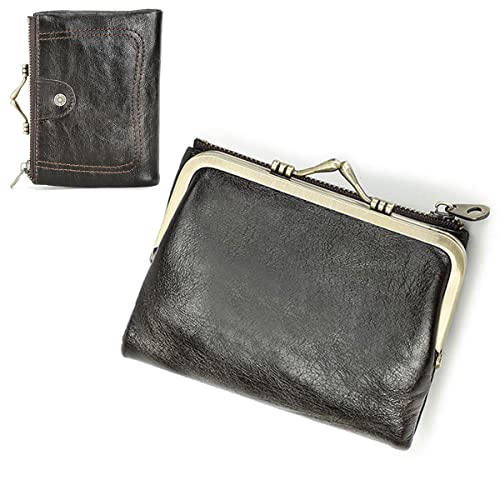 CONTACTS Womens Kiss Lock Wallet Leather Small Zipper Coin Pocket for Womens Vintage Bifold Rfid Purse Card Holder with Photo Window