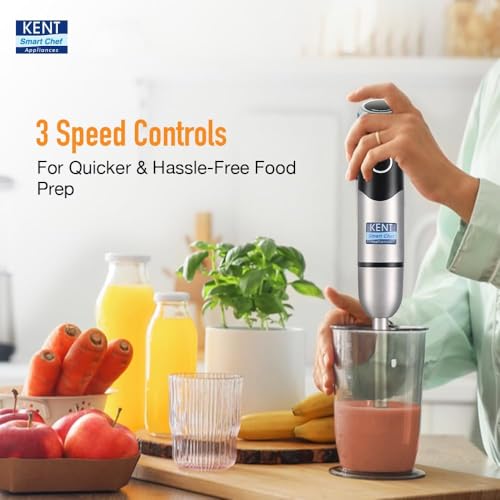 Image of KENT Hand Blender Plus Chopper 450 W | Variable Speed Control | Turbo Switch for Fast Blending & Chopping | Hot & Cold Blending | Low Noise DC Motor | Multiple Attachments Chopper, Whisker & Jar