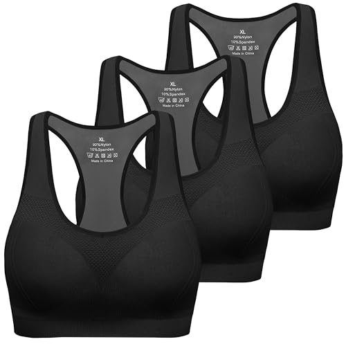 MIRITY Women's Seamless Racerback Sports Bras - High Impact Workout Gym Activewear Bra Black
