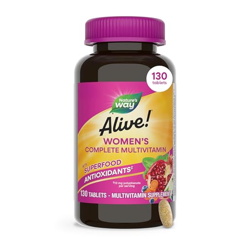 Nature's Way Alive! Complete Multivitamin for Women, Daily Women’s Vitamin Supports Cellular Energy Metabolism, Hair, Skin & Nails*, B-Vitamins, with Superfood Antioxidants, 130 Tablets