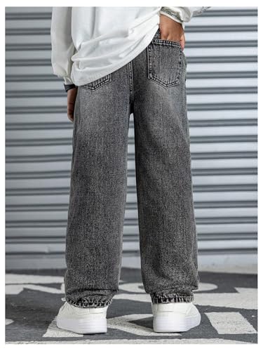 Verdusa Boy's Vintage Grunge Straight Leg Washed Denim Pants Streetwear Jeans with Pockets2