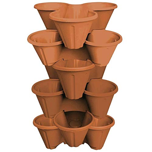 VTL® 6 macetas de fresas apiladas en tríos, macetas de plástico para plantas de jardín, terracota