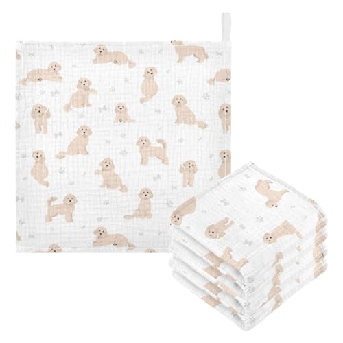 Image of vvfelixl Baby Cotton Washcloths Cavapoo Mix Breed Pattern Infants Bath Towel for Unisex Face Towels for Newborn, Natural Baby Wipes Delicate Skin, 11.8 X 11.8 inch, one sizex3