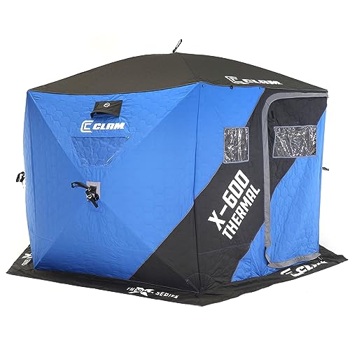 CLAM Thermal X-600, Spacious Insulated Pop-Up Hub Tent for Ice Fishing 12.5' - Durable Winter Camping Shelter