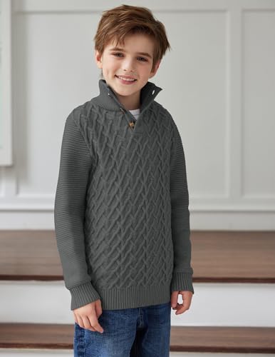 Boys Turtleneck Sweater Long Sleeve Cable Knit Button Up Pullover Winter Warm Tops for Kids 4-13 Years2