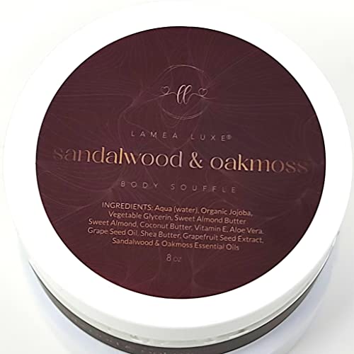 LaMea Luxe Moisturizing Hydrating All-Natural Body Butter, Nourishing Ultra-Light Dry Skin Formula with Organic Ingredients for Women and Men (Oakmoss & Sandalwood)
