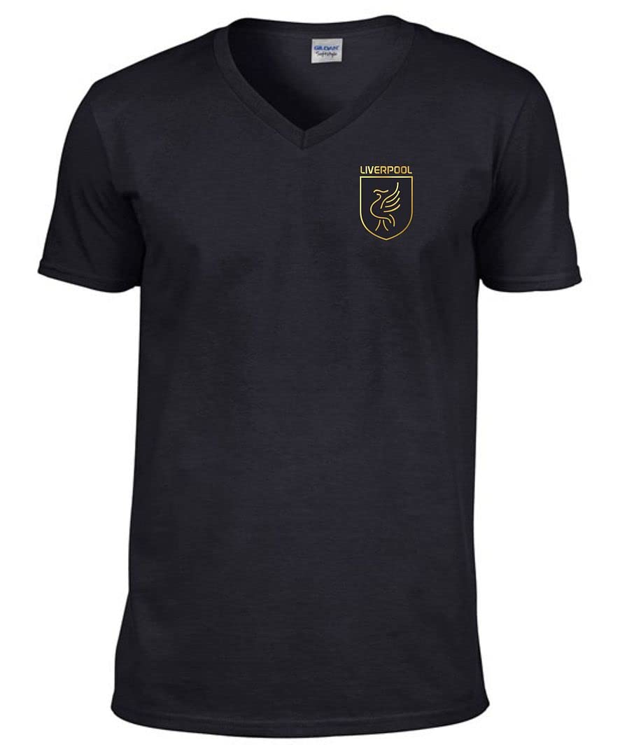 Cyclops Print Liverpool Football LiverBird Crest Design V-Neck T_Shirt Mens Black XL