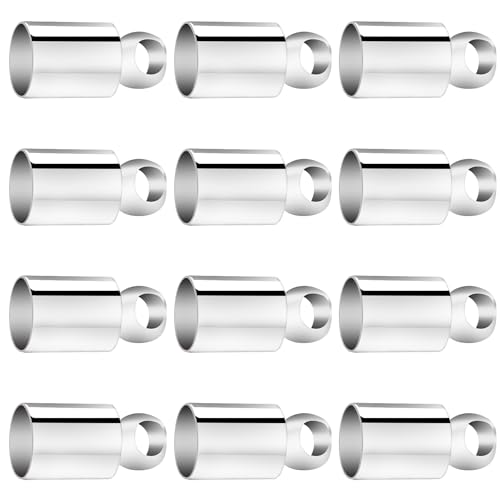 100pcs Stainless Steel Cylindrical Rope Ends, Jewelry Making Accessories, Hole Diameter 0.06inch, Inner Diameter 0.2inch, Suitable for DIY Crafts and Gifts