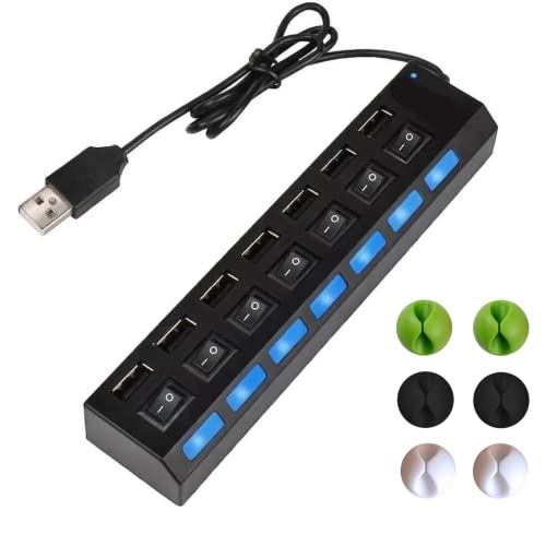 Hub USB Adaptador con 7 Puerto y Organizador de Cables para Disco Duro Externo, Juegos Ps4 y Ps5, Mac. Unidad Externa Tipo Regleta con Interruptor Individual. Multiple USB Station Dock Cover