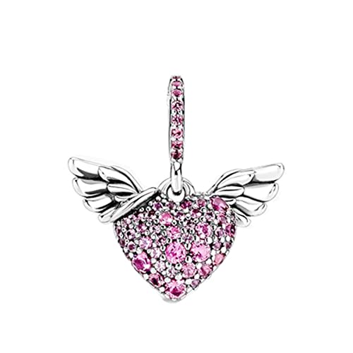 Femme Charms Les ailes du cœur des anges Argent Sterling 925 Pendentif avec Zircon Cubique pour Bracelet