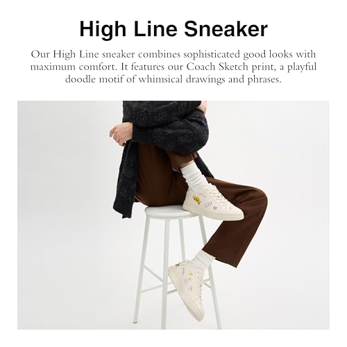 Coach Men's High Line Sneaker with Sketch Print, Charcoal/Black, 10.52