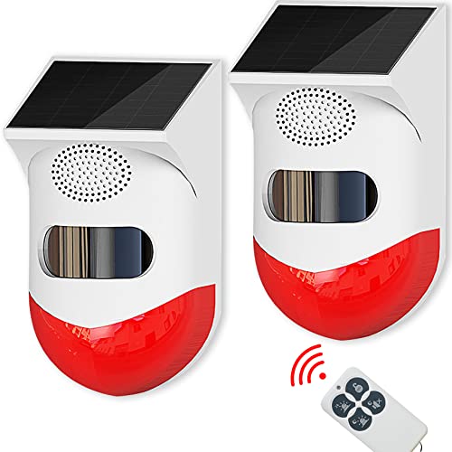 Solar-Strobe-Alarm-Light-with-Motion-Sensor-Siren-Outdoor-Alarm-Siren-with-Remote-Controller-120db-Sound-Security-Siren-Light-IP67-Waterproof-and-4-Mode-for-HomeFarmBarnVillaYard1Pack
