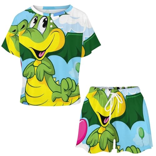 Pyjama short femme dinosaure en maille douce et manches courtes - 4