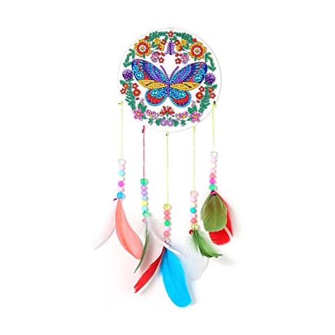 Limmion Diamond Painting Dream Catcher Pendant 5D Diamond Painting Wind Chime DIY Handmade Pendant Ornaments Children Adults Gifts Window Decoration Hanging for Wall Entrance Decoration Butterfly Cover
