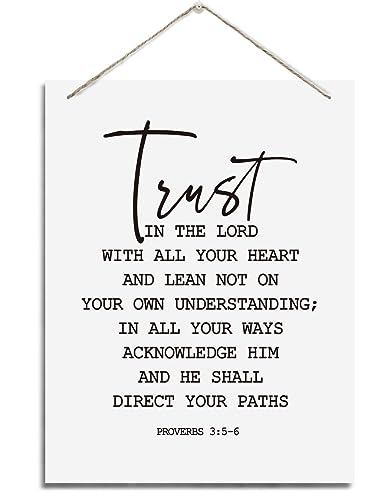 BQL Inspirational Wall Art, Wooden Plaque, Proverbs 3:5-6 Trust in the Lord With All Your Heart, 8 x 10 Inches, Living Room Decor