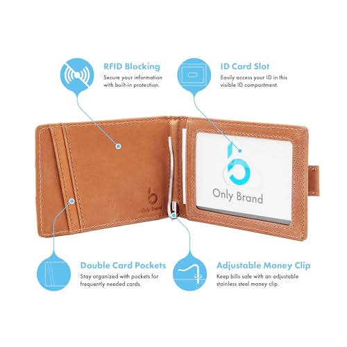 RFID Blocking Slim Bifold Genuine Leather Minimalist Wallet for Men with Money Clip Pull Strap Easy Card Pullout (Minimalist Bifold Wallet without Personalization, Sonoran Desert)3