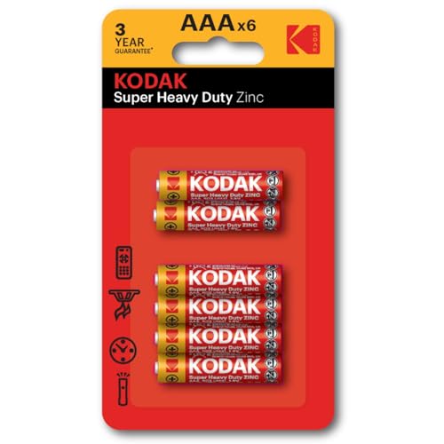 KODAK Super Heavy Duty | AAA Batteries | Triple A | Disposable Household | Carbon Zinc | 1.5V | 6 Blister Pack