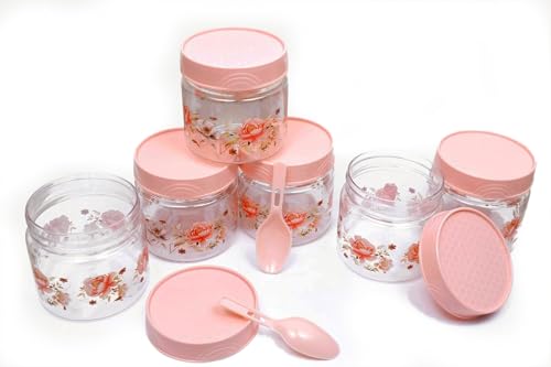 Image of 250 ml Set of 6 -Plastic Airtight Small Storage Container Boxes and Jar Kitchen Set - BPA-Free, Stackable Pantry Organizers for Kitchen Storage, Spices, Dry Fruits, Pulses (Pink)