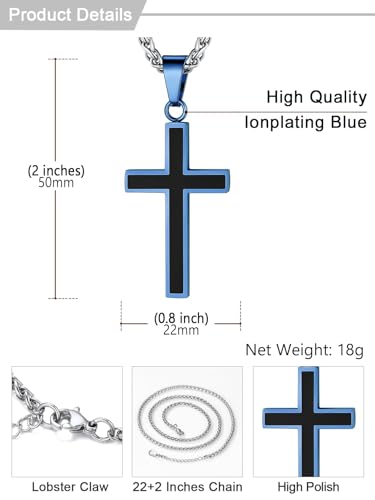 Image of U7 Cross Necklace for Men, Stainless Steel Silver Black Gold Mens Cross Necklace, 22-24 Inches