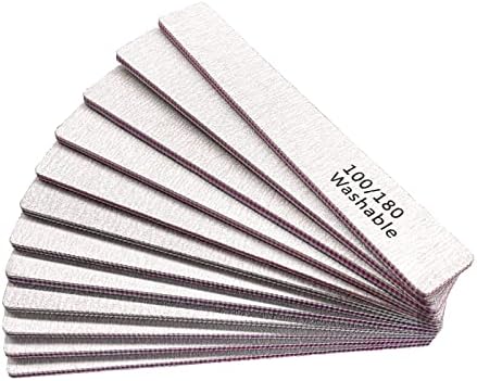 Nail File 12 PCS Professional Reusable 100/180 Grit Double Sides Washable Nail File Manicure Tools for Poly Nail Extension Gel and Acrylic Nails Tools Suit for Home Salon