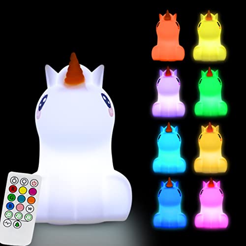 Image of Large Unicorn Night Lights for Kids, 9 Colors silicone Bedside Table Lamps Baby Bedroom Lighting Nursery Children Tap lamp for Toddlers Boys Girls Adults Student Elder Bathroom Outdoor - Large