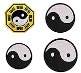4 Pcs Different Size Yin Yang Chinese Taoism Symbol Embroidered Badge Iron On Sew On Patches for Taichi Lovers, Halloween Costume