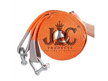 JIC PRODUCTS  Long Heavy Duty Strap Belt with 2 Heavy D Clamps for Vehicle Towing (Orange, 50 mm X 3 m).