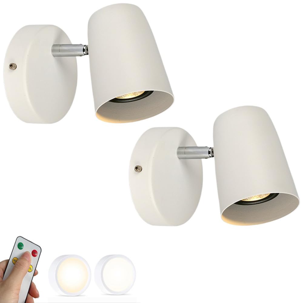 SXSCARKX Rechargeable Battery Operated Wall Sconces Brushed Nickel Set of 2 Decor Remote Cordless Light Metal Industrial Farmhouse Wireless Lamp for Bedside Bedroom Headboard