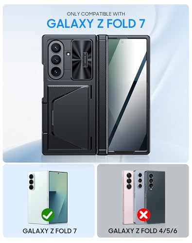 Image of for Samsung Galaxy Z Fold 7 Case with Card Holder RFID Blocking [Privacy Screen Protector ] [Slide Lens Cover] [Hinge Protection] Shockproof Protective Phone Wallet Case for Z Fold 7 (Black)