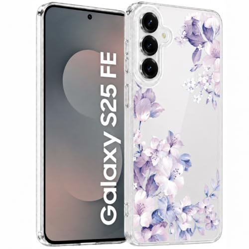 Image of Elzzi Clear Transparent Flower Cover for Samsung S25 FE Case Shockproof Floral Design Full Camera Protection Shockproof PC+TPU Cover Clear for Girls & Women (Ice)