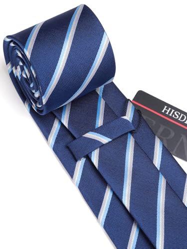 Image of HISDERN Mens Striped Ties Classic Silk Woven Tie and Pocket Square Set Formal Business Necktie Handkerchief for Wedding