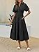 Wenrine Womens Summer Short Sleeve Maxi Dresses Casual V Neck Smocked Loose Tiered Flowy Shirt Dress with Pockets Black
