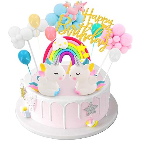 DUOUPA Cake Decoration Unicorn Birthday Cake Rainbow Happy Birthday Garland Balloon Cloud Cake Topper for Children Girls Boys Cover