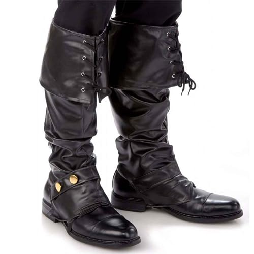 Kangaroo 1 Pair of Deluxe Black Santa Clause or Pirate Boots Covers - Adjustable Faux Leather Costume Shoe Covers - Reusable Dress up Pirate Accessories Men, New Year Eve, Christmas Costume