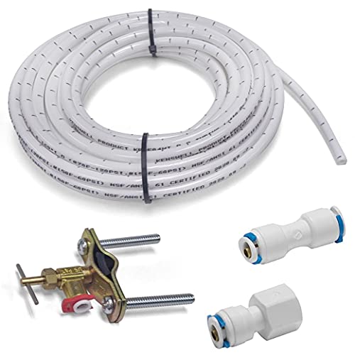 Homewerks 7252-25-14-PTC Ice Maker Supply Line and Humidifier Installation Kit 1/4-Inch x 25ft Push to Connect Poly Tube Universal Compatibility, Brass