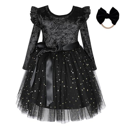 Toddler Velvet Dress Long Sleeve Baby Girls Tulle Tutu Party Dresses for Special Occasion