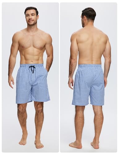 Image of MoFiz Men's Plaid Pajama Shorts 3-Pack Woven Cotton Sleep & Lounge Shorts, Lightweight PJ Bottoms with Pockets & Button Fly