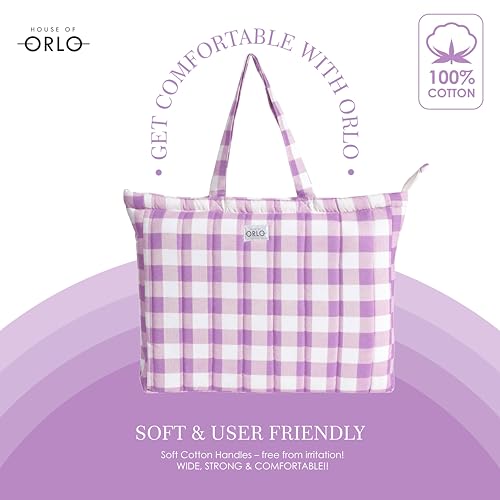 Image of Premium Cotton Waffle Quilted Tote Bag, Large Spacious Handbag for College, Office, Work, Travel, Shopping & Daily Use