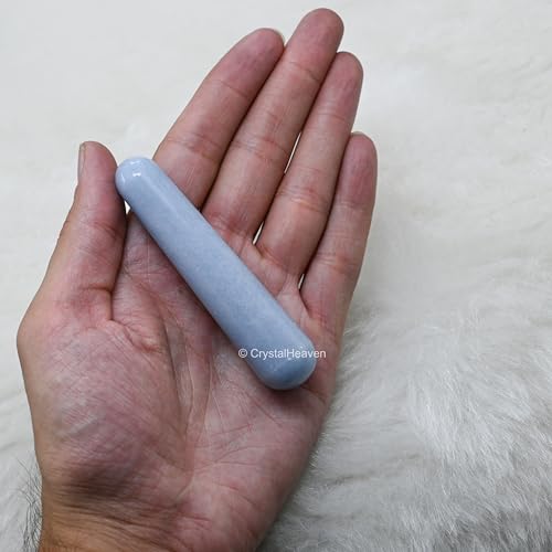 Image of Angelite Crystal Wand - Smooth Crystal Wand for Energy Healing, Chakra Balancing, Meditation and Home Decor - Crystals and Healing Stones for Gift