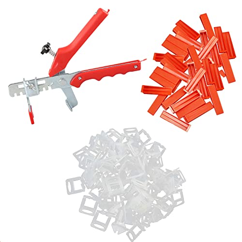 ToKinCen Système de nivellement de carrelage 2 mm, kit de système de nivellement de carrelage, 300 cales de niveau de carrelage, 100 cales réutilisables avec une pince de nivellement de carrelage Cover