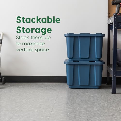 Image of IRIS USA 4-Pack 12 Gallon Storage Bins with Lids |Made in USA| Heavy Duty Eco-Friendly Plastic Tote Containers for Truckbed Tool Box Organization, Large - Navy