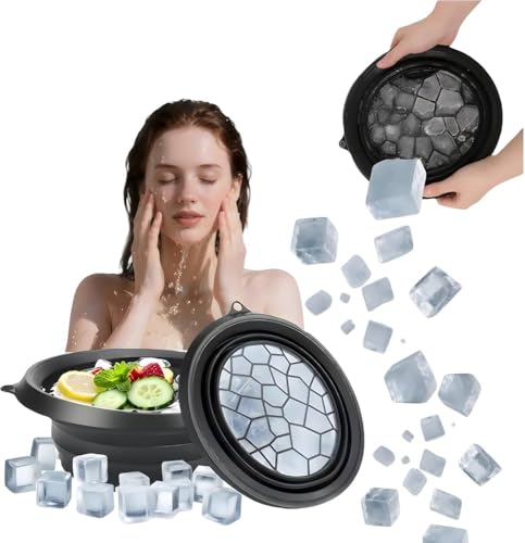 Image of Black Face Ice Bath Bowl for Skin Tightening & Depuffing | Foldable Ice Facial Bowl for Cold Water Therapy | Reusable Silicone Face Dunk Bowl for Glowing Skin & Pore Minimizing