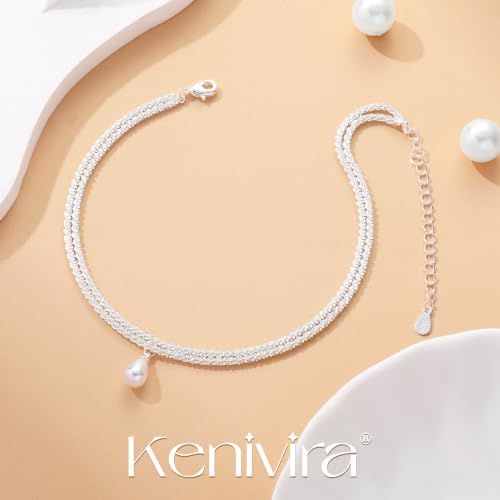 Image of Kenivira Sterling Silver Ankle Bracelets for Women,Gold Dainty Layered Waterproof Anklet for Women, Anklet Set Stackable Beach Gift Adjustable Size